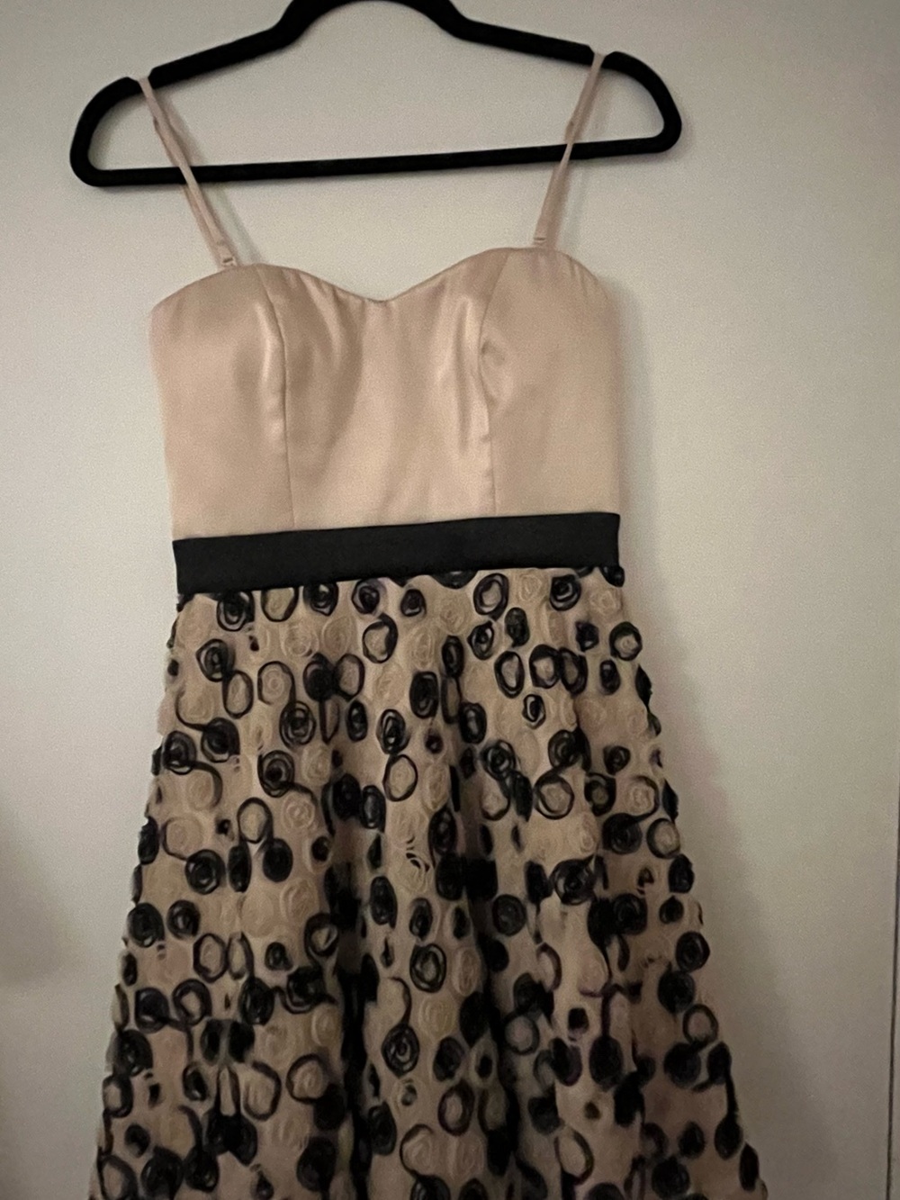 Black and Crème/Cream/White dress with a Silk Bodice, Tulle Flowy Skirt, A-Line